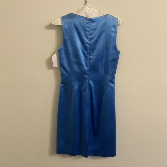 100% Silk Worth New York Size 2 Blue Sleeveless Draped Sheath Dress NWT - Picture 6 of 7